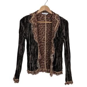 Vintage Alberto Makali Crushed Velvet Ruffle Jacket Brown Leopard S Whimsygoth